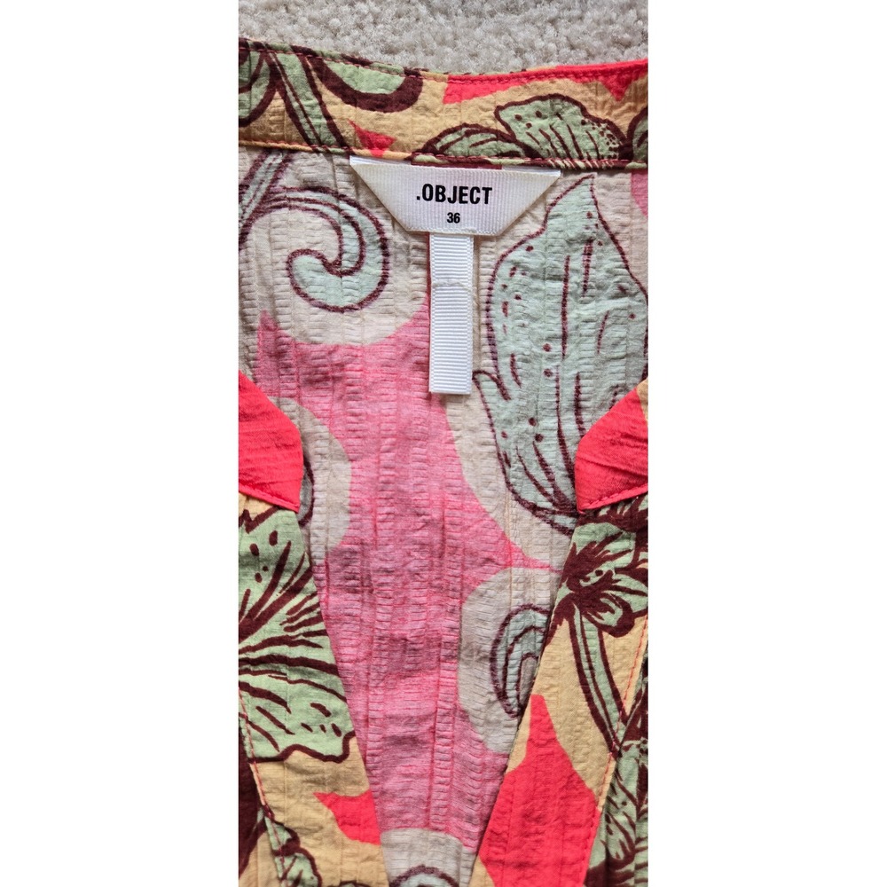 Object Collectors Item Floral Mini Dress Red Coral‎ Green Short Sleeve Size 36 - Picture 8 of 10
